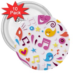 Love Cute Cartoon Seamless Shading 3  Buttons (10 Pack)  by Jancukart