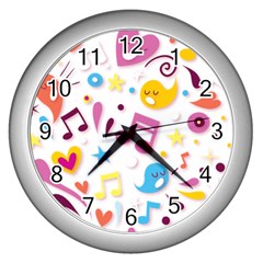 Love Cute Cartoon Seamless Shading Wall Clock (silver) by Jancukart