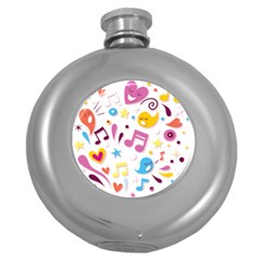 Love Cute Cartoon Seamless Shading Round Hip Flask (5 Oz)