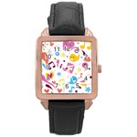 Love Cute Cartoon Seamless Shading Rose Gold Leather Watch  Front