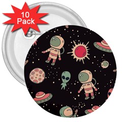 Space Pattern Cartoon 3  Buttons (10 Pack)  by Jancukart