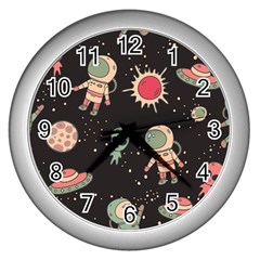 Space Pattern Cartoon Wall Clock (silver) by Jancukart