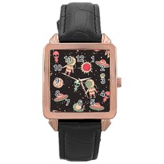 Space Pattern Cartoon Rose Gold Leather Watch 