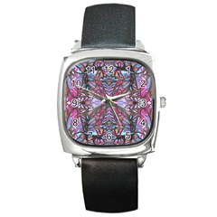 Charcoal Pink Repeats Iv Square Metal Watch by kaleidomarblingart