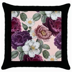 Roses Vintage Pattern Throw Pillow Case (black) by Valentinaart