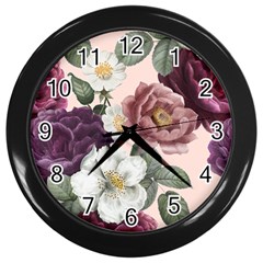 Roses Vintage Pattern Wall Clock (black) by Valentinaart