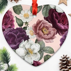 Roses Vintage Pattern Heart Ornament (two Sides)