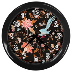 Vintage Floral Pattern Wall Clock (black) by Valentinaart