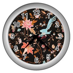 Vintage Floral Pattern Wall Clock (silver) by Valentinaart