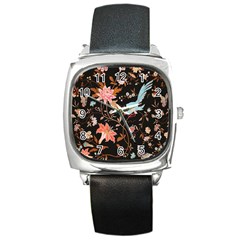 Vintage Floral Pattern Square Metal Watch by Valentinaart