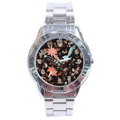 Vintage Floral Pattern Stainless Steel Analogue Watch