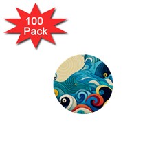 Waves Ocean Sea Abstract Whimsical (2) 1  Mini Buttons (100 Pack)  by Jancukart