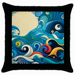 Waves Ocean Sea Abstract Whimsical (2) Throw Pillow Case (Black)