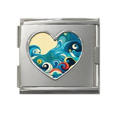 Waves Ocean Sea Abstract Whimsical (2) Mega Link Heart Italian Charm (18mm)