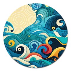 Waves Ocean Sea Abstract Whimsical (2) Magnet 5  (round) by Jancukart