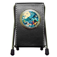 Waves Ocean Sea Abstract Whimsical (2) Pen Holder Desk Clock by Jancukart