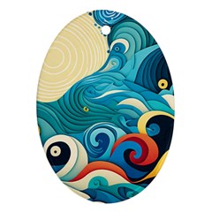 Waves Ocean Sea Abstract Whimsical (2) Oval Ornament (two Sides) by Jancukart