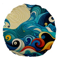 Waves Ocean Sea Abstract Whimsical (2) Large 18  Premium Round Cushions by Jancukart