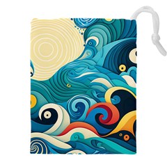 Waves Ocean Sea Abstract Whimsical (2) Drawstring Pouch (5xl) by Jancukart