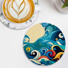 Waves Ocean Sea Abstract Whimsical (2) UV Print Round Tile Coaster