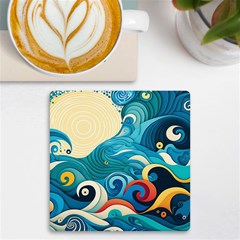 Waves Ocean Sea Abstract Whimsical (2) Uv Print Square Tile Coaster  by Jancukart