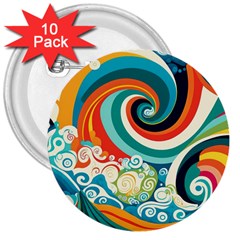 Wave Waves Ocean Sea Abstract Whimsical 3  Buttons (10 Pack) 