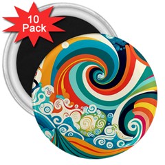 Wave Waves Ocean Sea Abstract Whimsical 3  Magnets (10 Pack) 