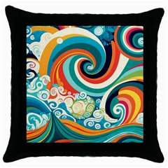 Wave Waves Ocean Sea Abstract Whimsical Throw Pillow Case (black)