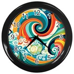 Wave Waves Ocean Sea Abstract Whimsical Wall Clock (Black) Front