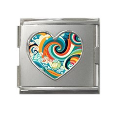 Wave Waves Ocean Sea Abstract Whimsical Mega Link Heart Italian Charm (18mm)