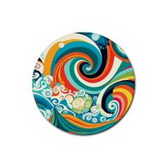 Wave Waves Ocean Sea Abstract Whimsical Rubber Round Coaster (4 Pack)