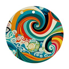 Wave Waves Ocean Sea Abstract Whimsical Round Ornament (two Sides) by Jancukart