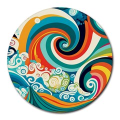 Wave Waves Ocean Sea Abstract Whimsical Round Mousepad