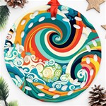 Wave Waves Ocean Sea Abstract Whimsical Round Filigree Ornament (Two Sides) Front