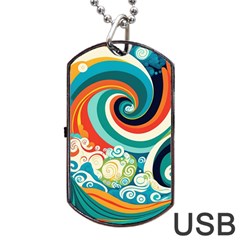 Wave Waves Ocean Sea Abstract Whimsical Dog Tag Usb Flash (two Sides)