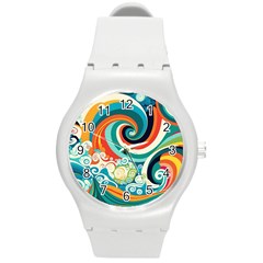 Wave Waves Ocean Sea Abstract Whimsical Round Plastic Sport Watch (m)