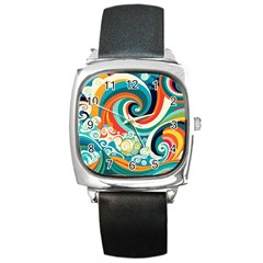 Wave Waves Ocean Sea Abstract Whimsical Square Metal Watch