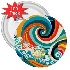 Wave Waves Ocean Sea Abstract Whimsical 3  Buttons (100 Pack) 