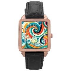 Wave Waves Ocean Sea Abstract Whimsical Rose Gold Leather Watch 