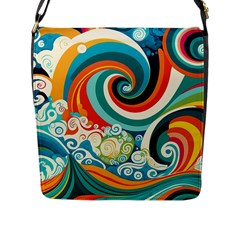 Wave Waves Ocean Sea Abstract Whimsical Flap Closure Messenger Bag (l)