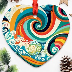 Wave Waves Ocean Sea Abstract Whimsical Heart Ornament (two Sides) by Jancukart