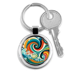 Wave Waves Ocean Sea Abstract Whimsical Key Chain (round)