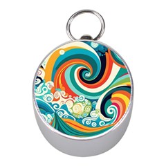 Wave Waves Ocean Sea Abstract Whimsical Mini Silver Compasses