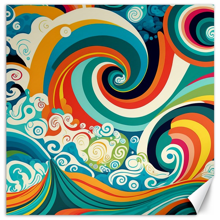 Wave Waves Ocean Sea Abstract Whimsical Canvas 16  x 16 