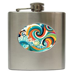 Wave Waves Ocean Sea Abstract Whimsical Hip Flask (6 Oz) by Jancukart