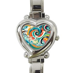 Wave Waves Ocean Sea Abstract Whimsical Heart Italian Charm Watch by Jancukart