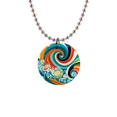 Wave Waves Ocean Sea Abstract Whimsical 1  Button Necklace