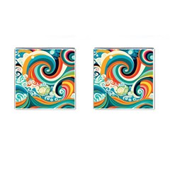 Wave Waves Ocean Sea Abstract Whimsical Cufflinks (square) by Jancukart