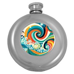 Wave Waves Ocean Sea Abstract Whimsical Round Hip Flask (5 Oz)