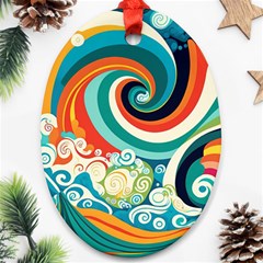 Wave Waves Ocean Sea Abstract Whimsical Oval Ornament (two Sides)